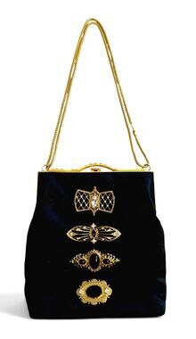 Vintage Walborg Brooch Bag 1960s Black Satin Jeweled Evening Purse OOAK
